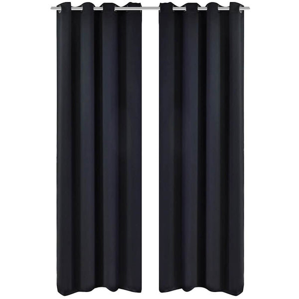 Blackout Curtains with Metal Rings 135 x 245 cm Black blackout