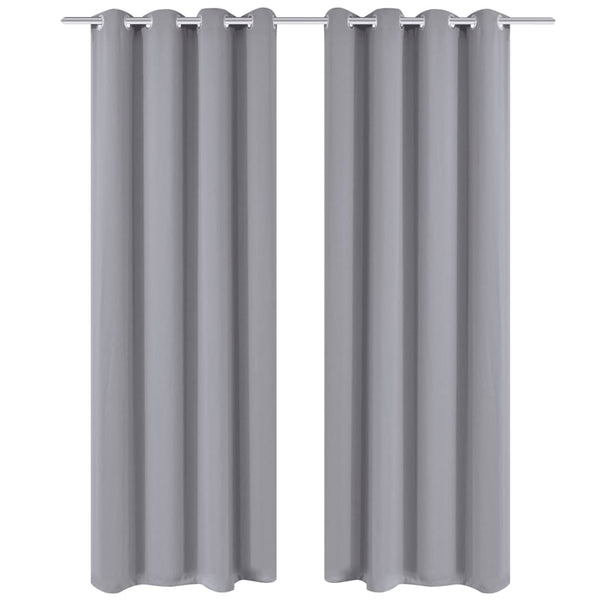 Blackout Curtains with Metal Rings 135 x 245 cm Grey blackout
