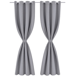 Blackout Curtains with Metal Rings 135 x 245 cm Grey blackout