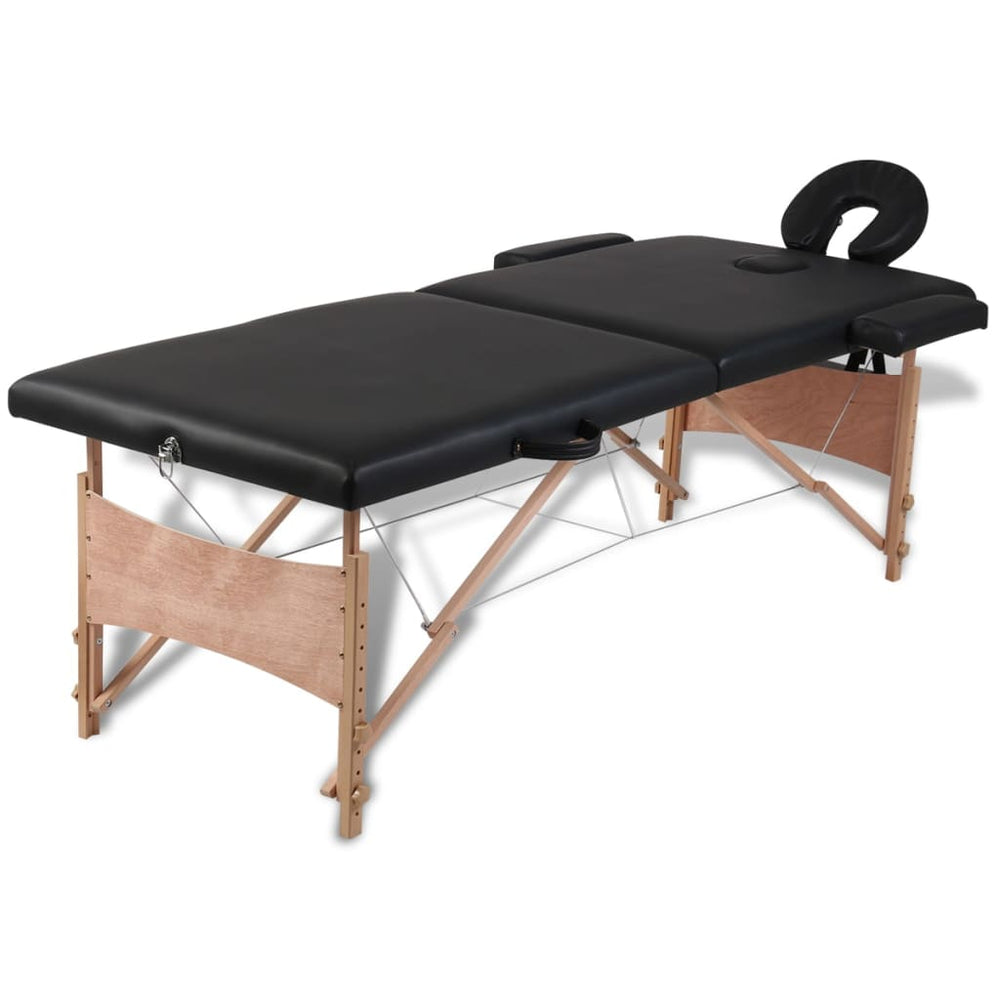 vidaXL Foldable 2-Zone Massage Table with Wooden Frame Black