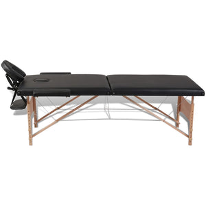 vidaXL Foldable 2-Zone Massage Table with Wooden Frame Black
