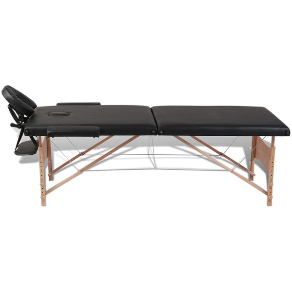 vidaXL Foldable 2-Zone Massage Table with Wooden Frame Black