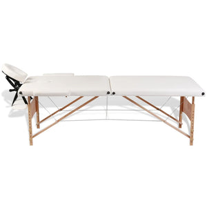vidaXL 2-Zone Foldable Massage Table with Wooden Frame Cream White