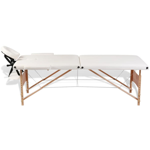 vidaXL 2-Zone Foldable Massage Table with Wooden Frame Cream White