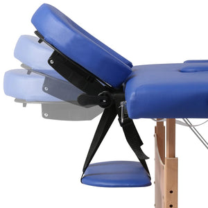 Massage table with wooden frame, foldable 3 zones Blue