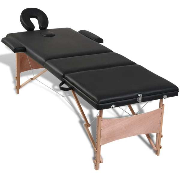 vidaXL Foldable 3-Zone Massage Table with Wooden Frame Black