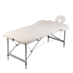 vidaXL 2-Zone Foldable Massage Table with Aluminum Frame Cream White