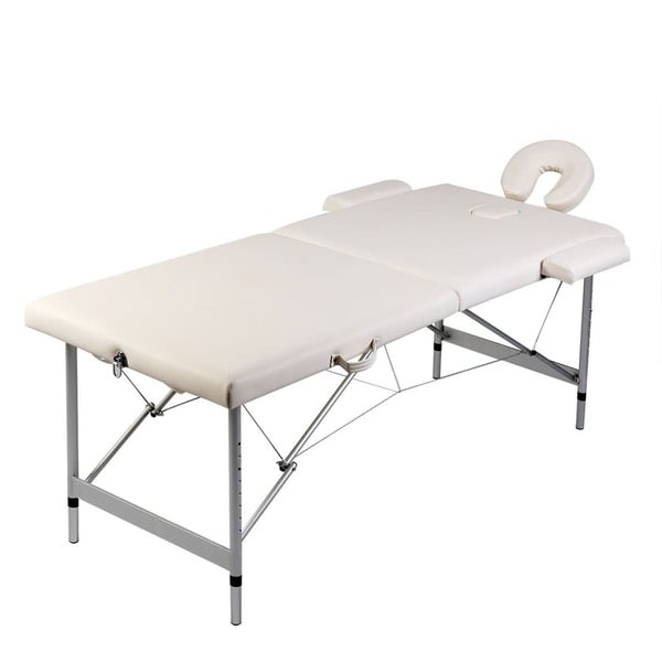 vidaXL 2-Zone Foldable Massage Table with Aluminum Frame Cream White