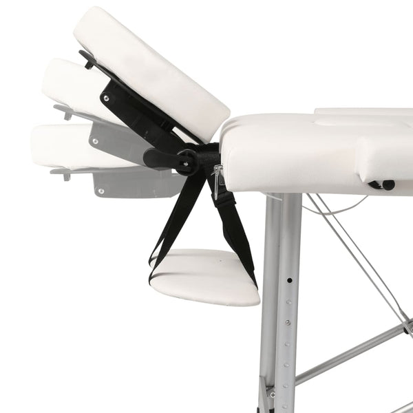vidaXL 2-Zone Foldable Massage Table with Aluminum Frame Cream White