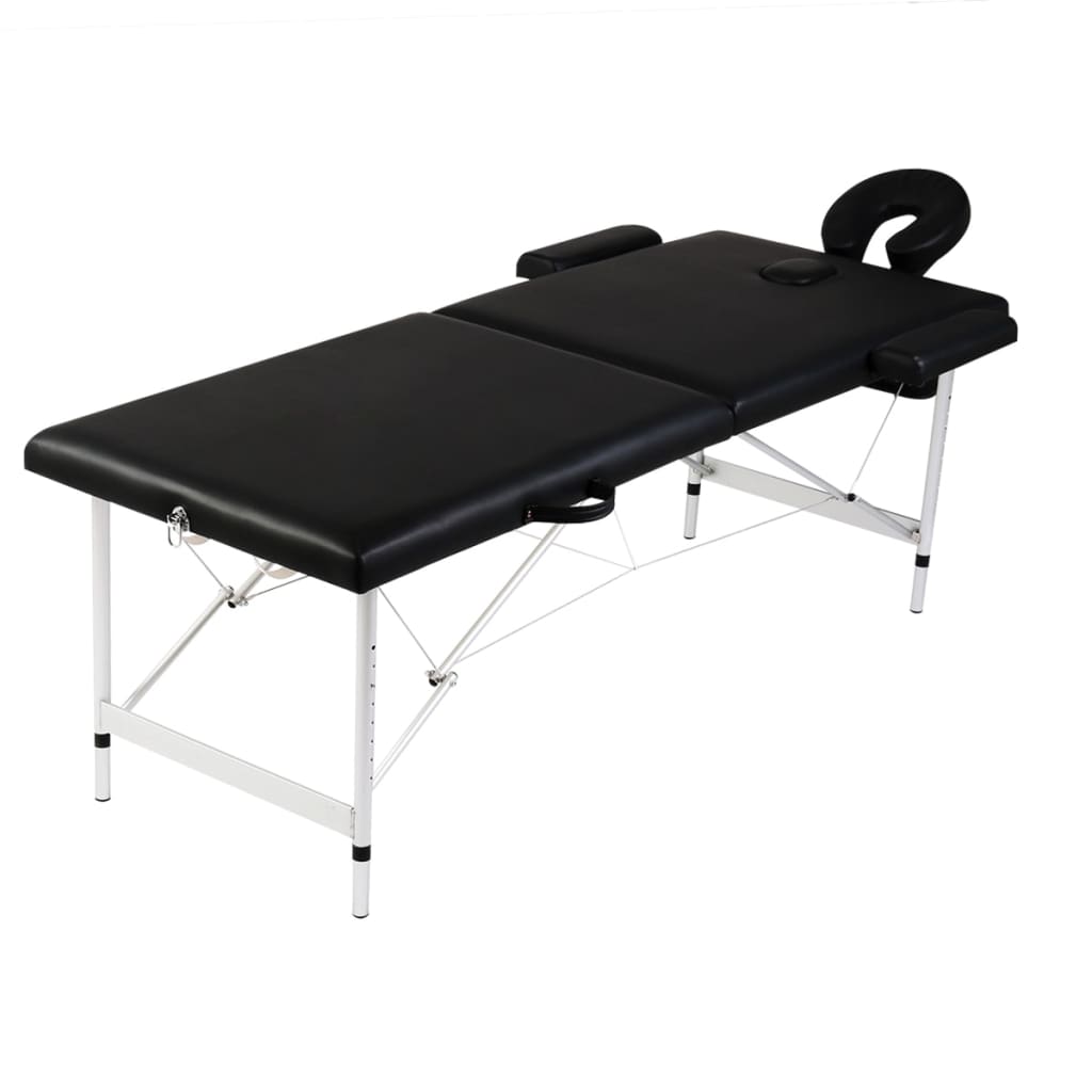 vidaXL Foldable 2-Zone Massage Table with Aluminum Frame Black