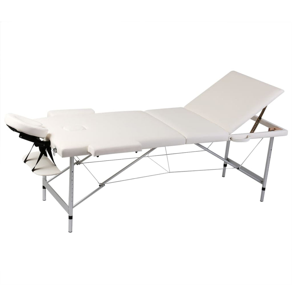Massage Table with Aluminum Frame, Foldable 3-Zone Cream-White