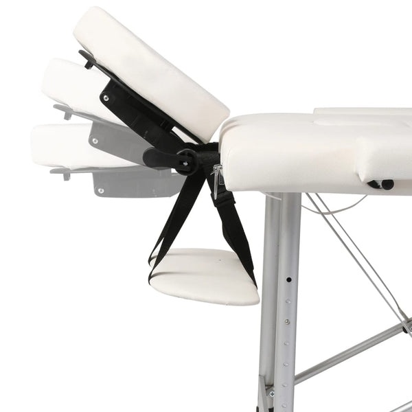 Massage Table with Aluminum Frame, Foldable 3-Zone Cream-White