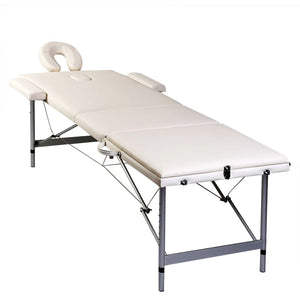 Massage Table with Aluminum Frame, Foldable 3-Zone Cream-White