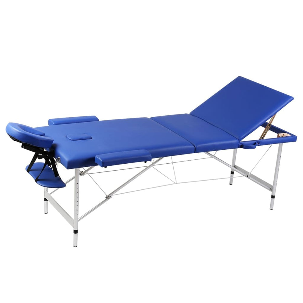 Massage Table with Aluminum Frame, Foldable 3 Zones Blue