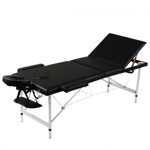 Massage table with aluminum frame, foldable, 3 sections, black