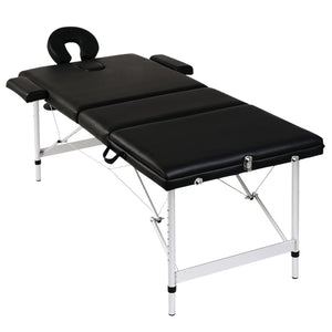 Massage table with aluminum frame, foldable, 3 sections, black