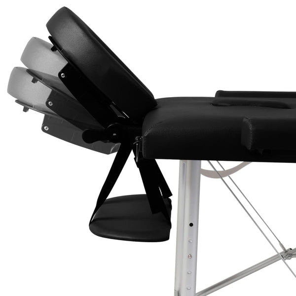 Massage table with aluminum frame, foldable, 3 sections, black