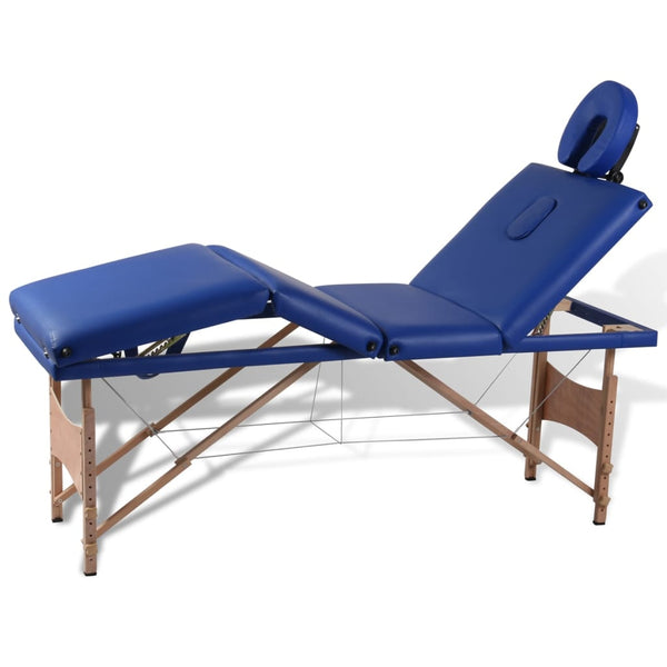 vidaXL Foldable 4-Zone Massage Table with Wooden Frame Blue