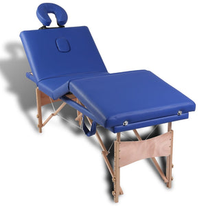 vidaXL Foldable 4-Zone Massage Table with Wooden Frame Blue