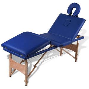 vidaXL Foldable 4-Zone Massage Table with Wooden Frame Blue