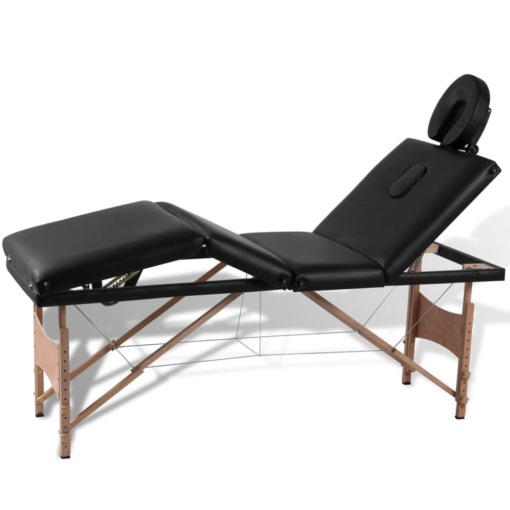 vidaXL Foldable 4-Zone Massage Table with Wooden Frame Black