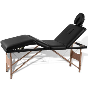 vidaXL Foldable 4-Zone Massage Table with Wooden Frame Black