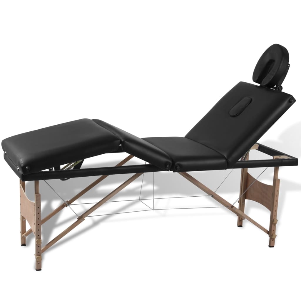 vidaXL Foldable 4-Zone Massage Table with Wooden Frame Black