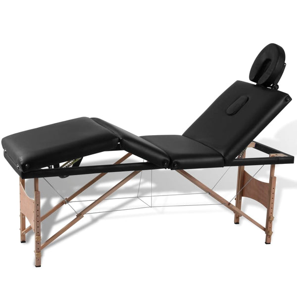vidaXL Foldable 4-Zone Massage Table with Wooden Frame Black