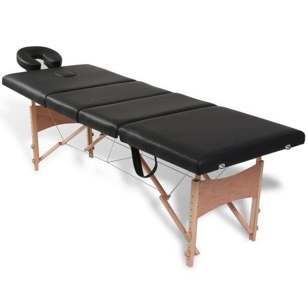 vidaXL Foldable 4-Zone Massage Table with Wooden Frame Black