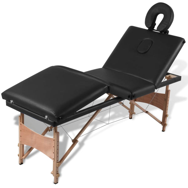 vidaXL Foldable 4-Zone Massage Table with Wooden Frame Black