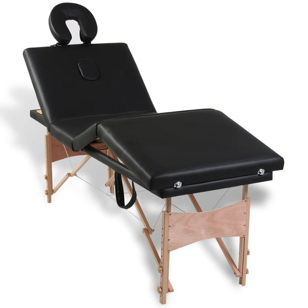 vidaXL Foldable 4-Zone Massage Table with Wooden Frame Black