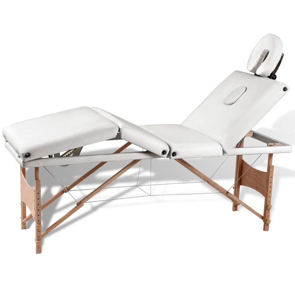 vidaXL 4-Zone Foldable Massage Table with Wooden Frame Cream White