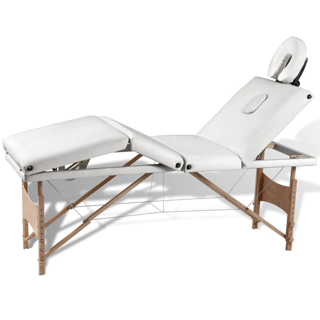vidaXL 4-Zone Foldable Massage Table with Wooden Frame Cream White