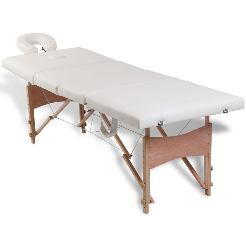 vidaXL 4-Zone Foldable Massage Table with Wooden Frame Cream White