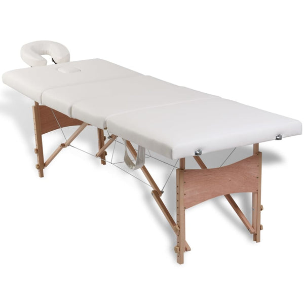 vidaXL 4-Zone Foldable Massage Table with Wooden Frame Cream White