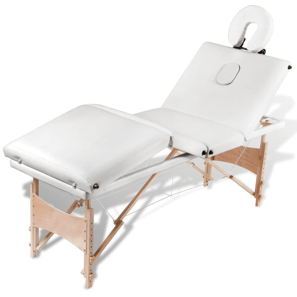 vidaXL 4-Zone Foldable Massage Table with Wooden Frame Cream White