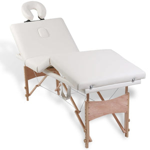 vidaXL 4-Zone Foldable Massage Table with Wooden Frame Cream White