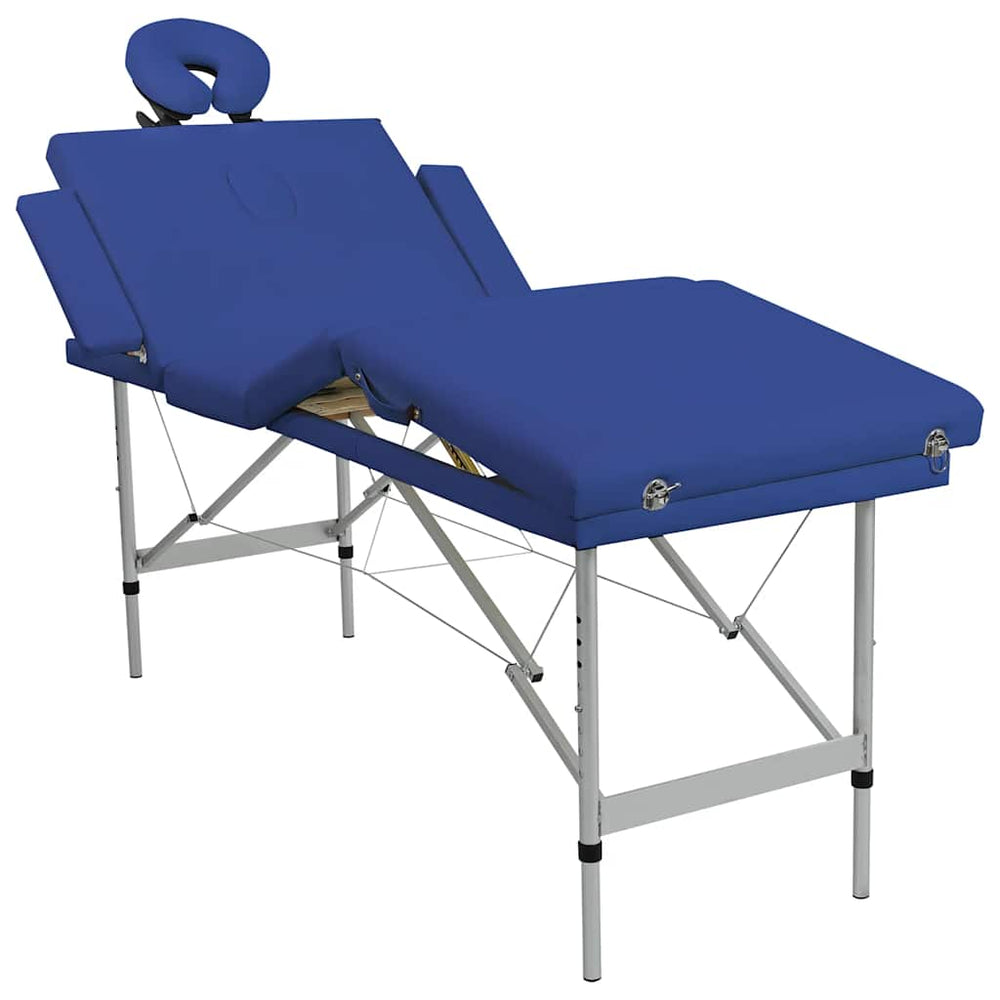 Massage table with aluminum frame, foldable, 4-zone, blue