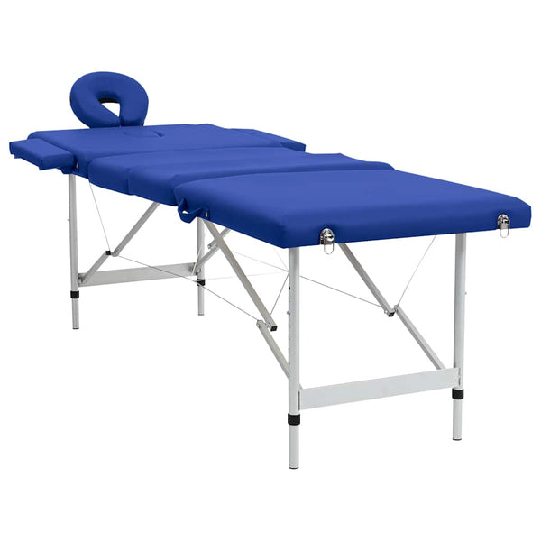 Massage table with aluminum frame, foldable, 4-zone, blue