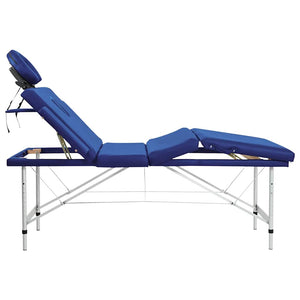 Massage table with aluminum frame, foldable, 4-zone, blue