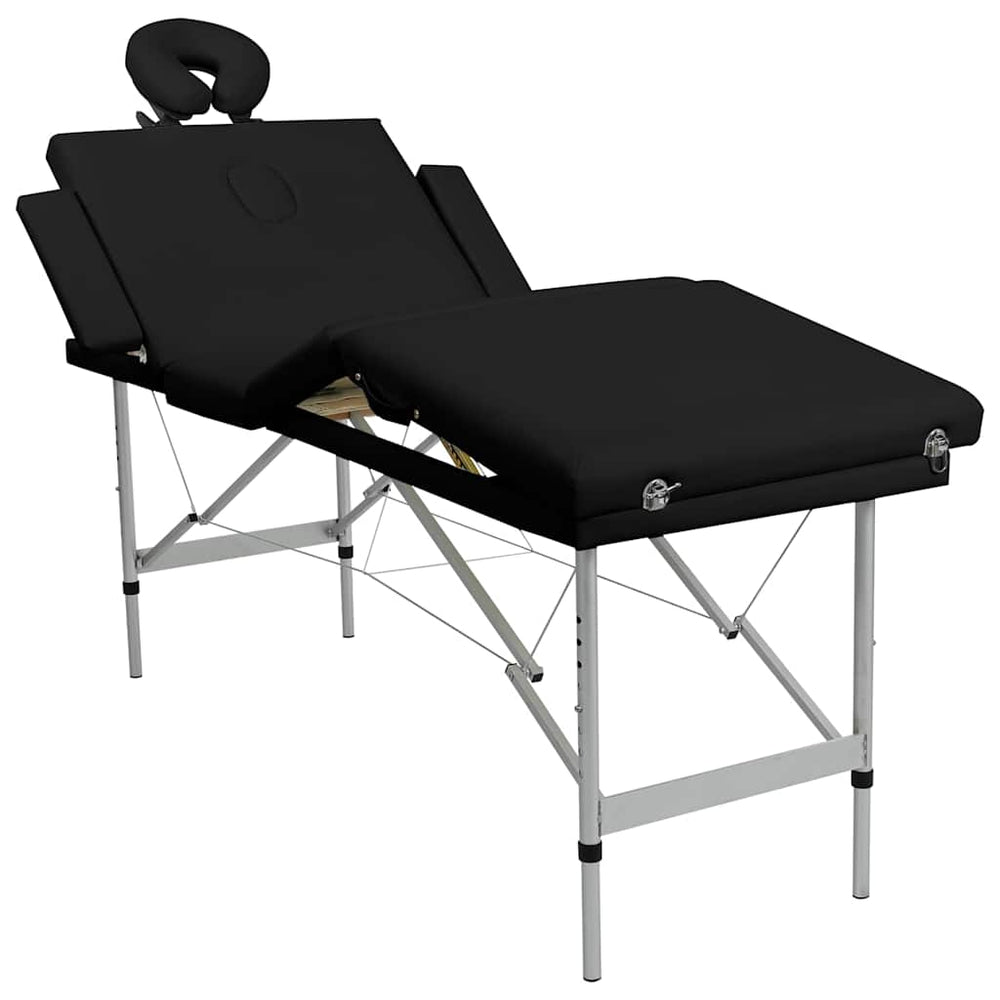 vidaXL Foldable 4-Zone Massage Table with Aluminum Frame Black