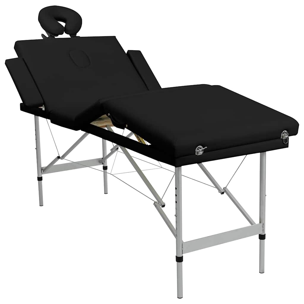 vidaXL Foldable 4-Zone Massage Table with Aluminum Frame Black