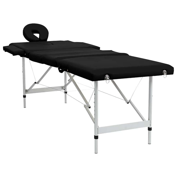vidaXL Foldable 4-Zone Massage Table with Aluminum Frame Black
