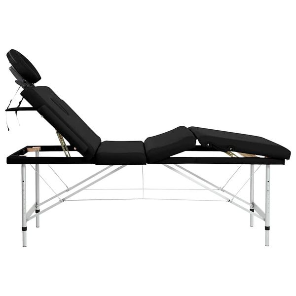 vidaXL Foldable 4-Zone Massage Table with Aluminum Frame Black