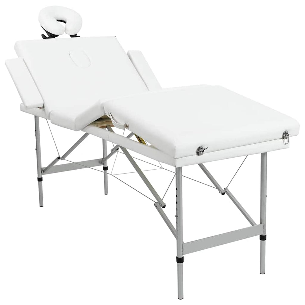 Massage table with aluminum frame, foldable 4-zone cream-white