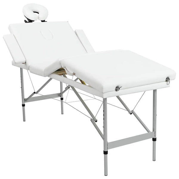 Massage table with aluminum frame, foldable 4-zone cream-white