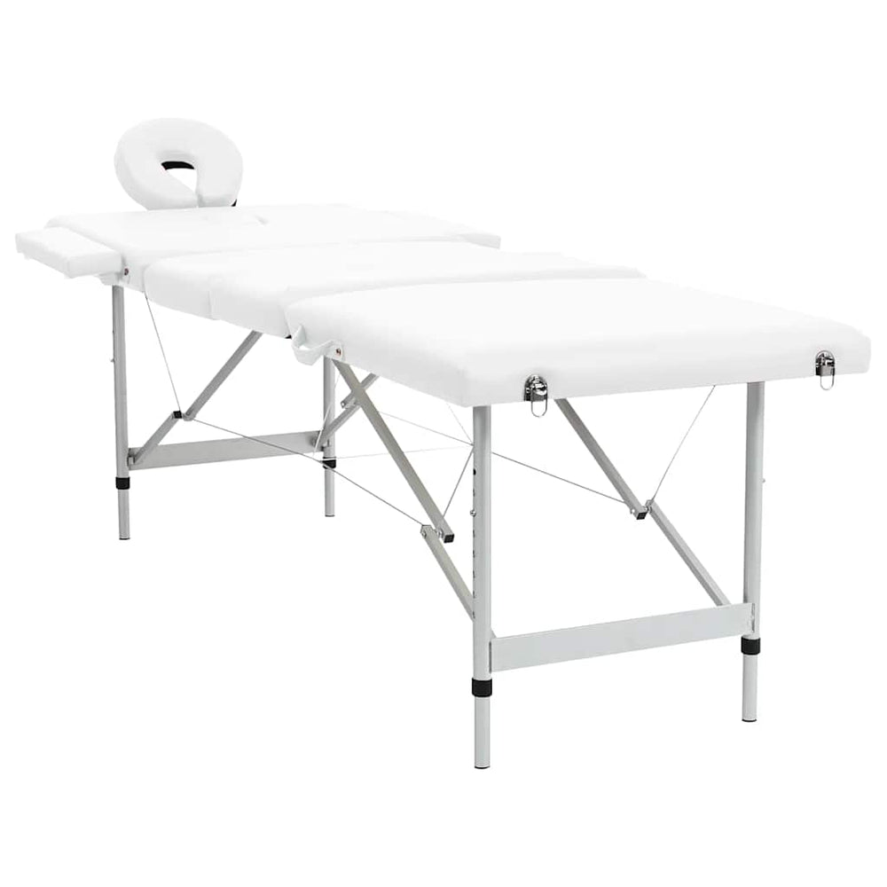 Massage table with aluminum frame, foldable 4-zone cream-white