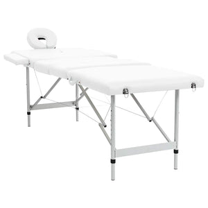 Massage table with aluminum frame, foldable 4-zone cream-white