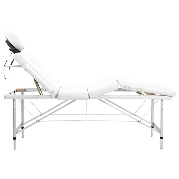 Massage table with aluminum frame, foldable 4-zone cream-white