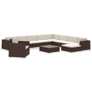 vidaXL 12-piece Garden Lounge Set with Cushions Poly Rattan Brown